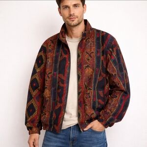 Vintage Mens Full Zip Windbreaker Bomber Jacket Medium Colorful Polka Dot Artsy